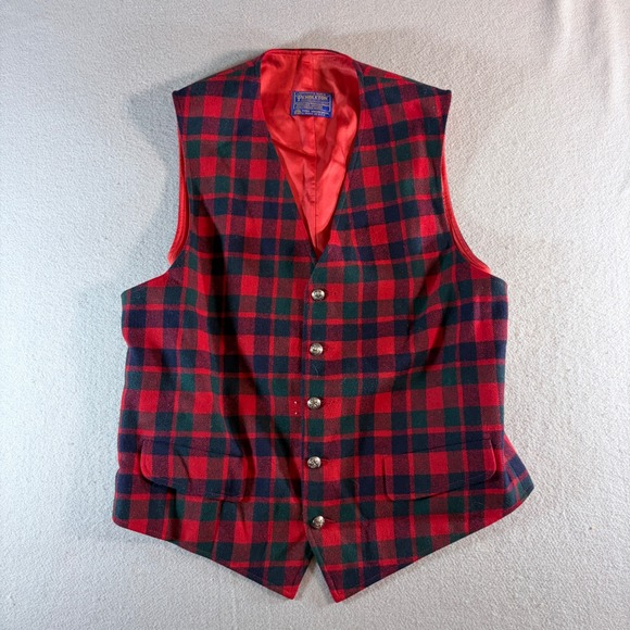 Pendleton Other - Pendleton Mens Vintage Red Plaid 100% Virgin Wool Vest Made in USA Size L